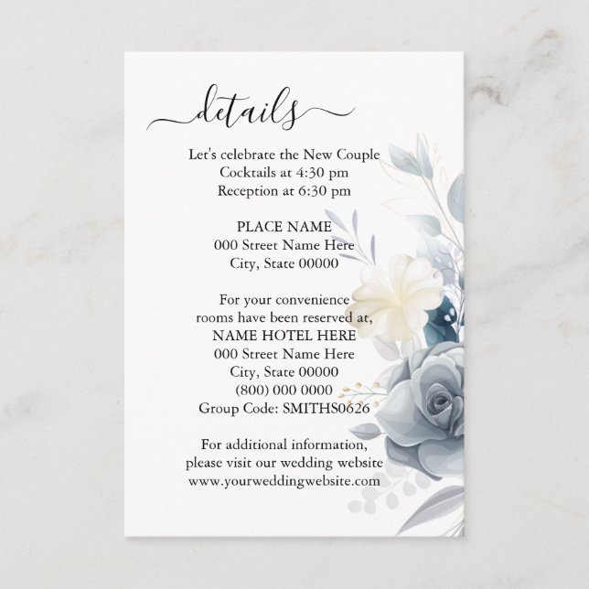 Watercolor Flowers Wedding Details Card (Front)
