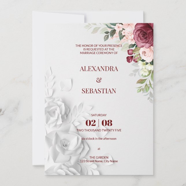 Watercolor Flowers Wedding Invitation (Front)