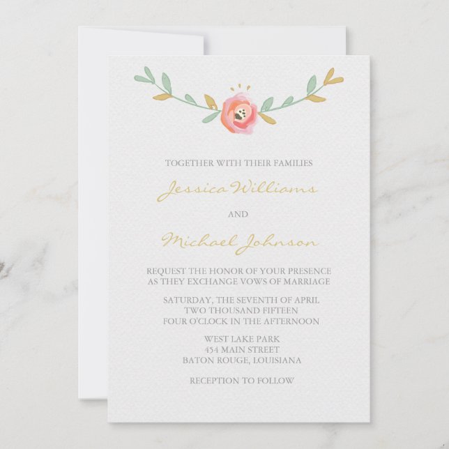 Watercolor Flowers Wedding Invitations (Front)