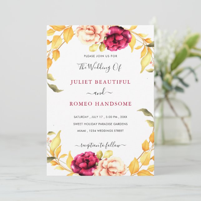 Watercolor Flowers Wedding Invitations Example (Standing Front)