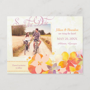 Watercolor Flowers Wedding Photo Save the Date Announcement Postcard