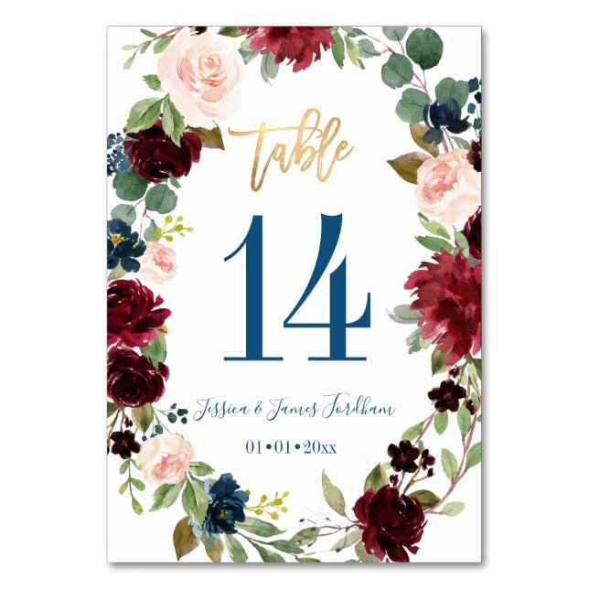 Watercolor Flowers Wedding Table Number (Front)