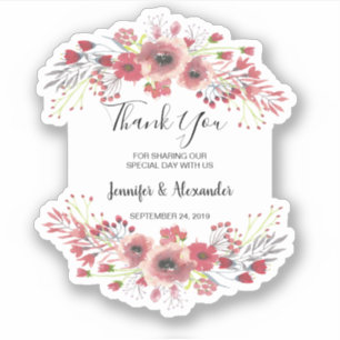 Watercolor flowers Wedding Thank You custom cut