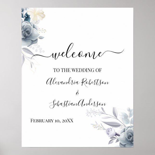 Watercolor Flowers Wedding Welcome Sign (Front)