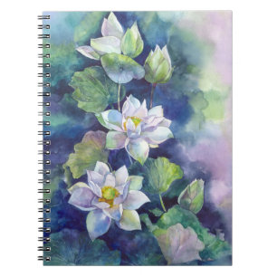 Watercolor flowers white lotos illustration flower notebook