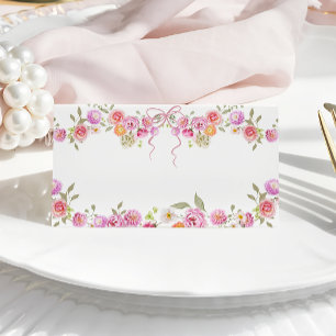 Watercolor Flowers Wildflower Pink Bow Place Card