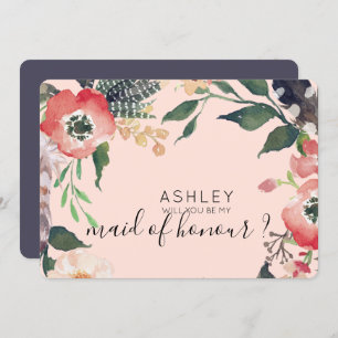 Watercolor Flowers Will You Be My Bridesmaid Name Invitation