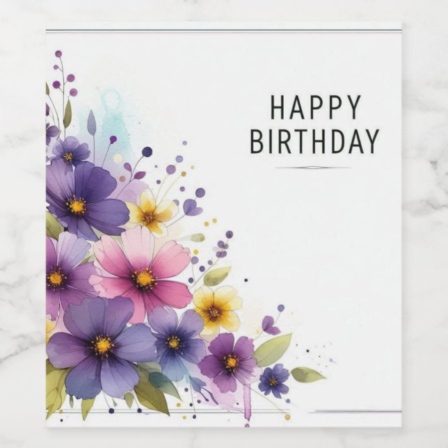 watercolor flowers wine labels (Single Label)