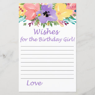 Watercolor flowers Wishes for the birthday girl