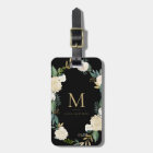 Watercolor Flowers with Gold Foil Monogram Black