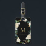 Watercolor Flowers with Gold Foil Monogram Black Luggage Tag<br><div class="desc">Elegant and feminine luggage tag featuring watercolor flowers with faux gold foil and faux gold glitter accents with a black background colour.</div>