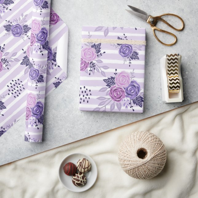 Watercolor flowers with stripes wrapping paper (Crafts)