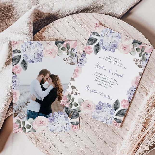 Watercolor Flowers with your Photo | Wedding Invitation (Creator Uploaded)