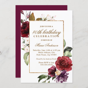 Watercolor Flowers Womans 40th Birthday Party Invitation