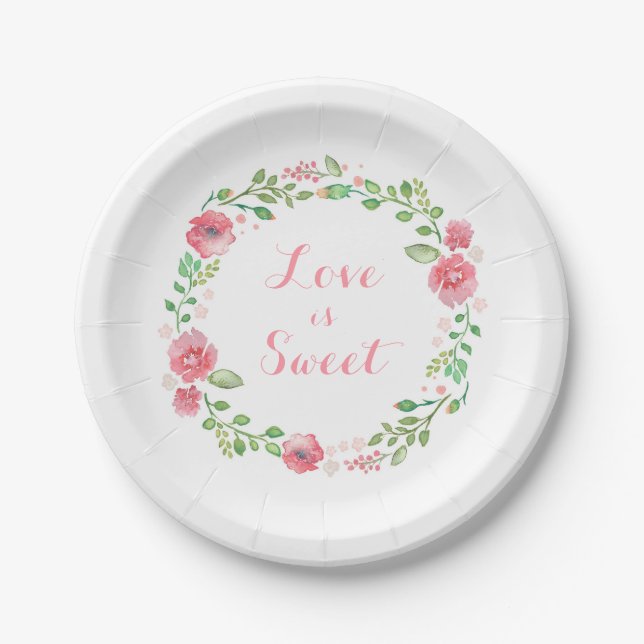 watercolor flowers wreath cute wedding paper plate (Front)