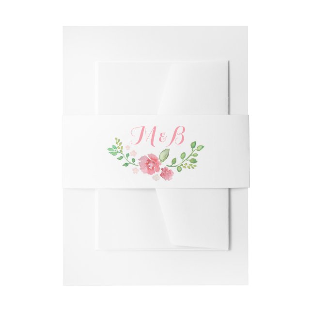 Watercolor Flowers Wreath Elegant Wedding Invitation Belly Band (Front Example)