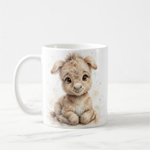 Watercolor Fluffy Baby Donkey Colt Farmhouse Coffee Mug
