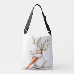 Watercolor Fluffy Bunny Carrot Love Crossbody Bag