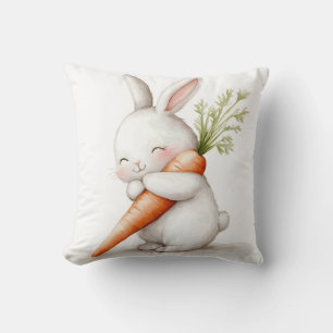 Watercolor Fluffy Bunny Carrot Love  Cushion