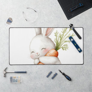 Watercolor Fluffy Bunny Carrot Love Desk Mat