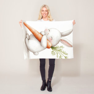 Watercolor Fluffy Bunny Carrot Love  Fleece Blanket