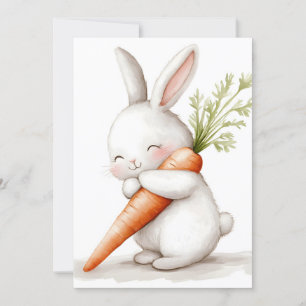 Watercolor Fluffy Bunny Carrot Love  Holiday Card