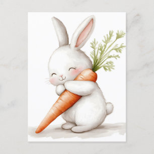 Watercolor Fluffy Bunny Carrot Love  Holiday Postcard