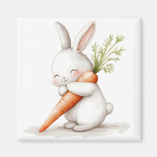 Watercolor Fluffy Bunny Carrot Love  Magnet