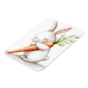 Watercolor Fluffy Bunny Carrot Love Magnet
