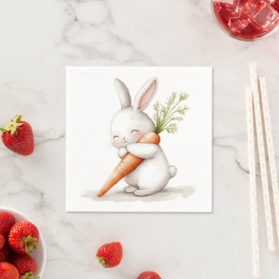 Watercolor Fluffy Bunny Carrot Love  Napkin