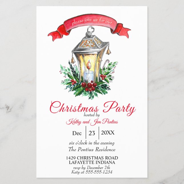 Watercolor Flyer Christmas Party Invitation (Front)
