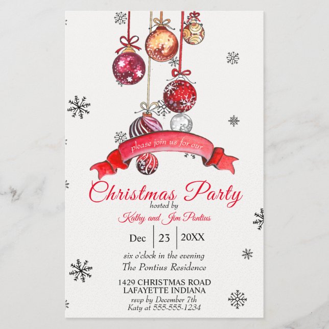 Watercolor Flyer Christmas Party Invitation (Front)
