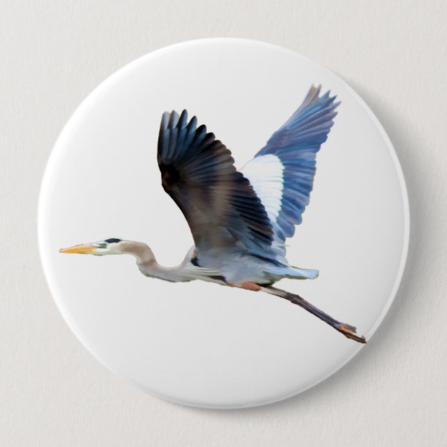 Watercolor Flying Blue Heron 10 Cm Round Badge (Front)