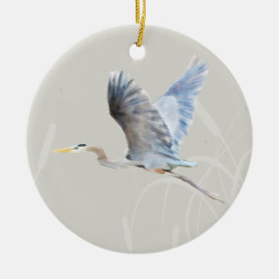 Watercolor Flying Blue Heron Ceramic Tree Decoration