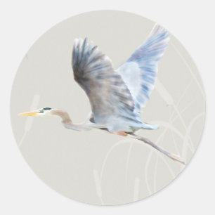 Watercolor Flying Blue Heron Classic Round Sticker