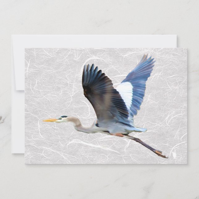 Watercolor Flying Blue Heron Invitation (Front)