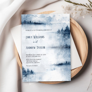 Watercolor foggy forest wedding invitation 