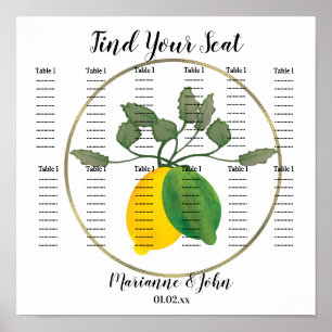 Watercolor Foil Lemon Wedding Seating Chart