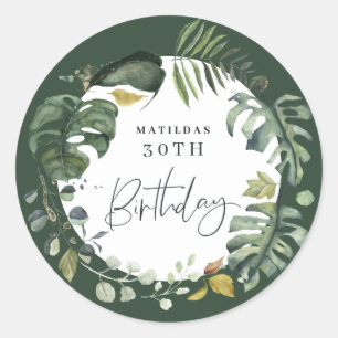 Watercolor foliage 30th birthday party favour classic round sticker