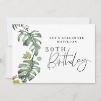 Watercolor foliage 30th birthday party invite