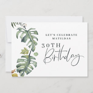 Watercolor foliage 30th birthday party invite