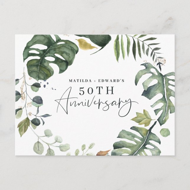 Watercolor foliage 50th wedding anniversary invite (Front)