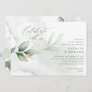 Watercolor foliage and metallic gold wedding