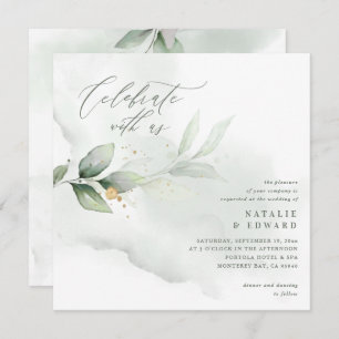 Watercolor foliage and metallic gold wedding