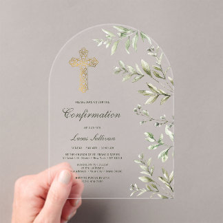 Watercolor Foliage Arch Confirmation Acrylic Invitations