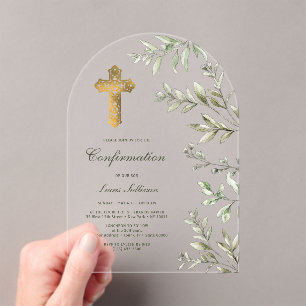 Watercolor Foliage Arch Confirmation Acrylic Invitations