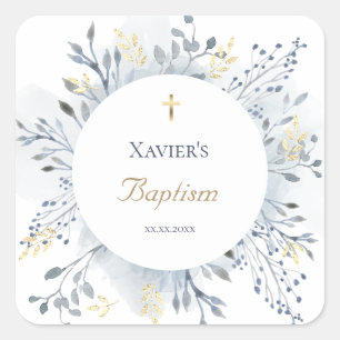 watercolor foliage Baptism Square Sticker