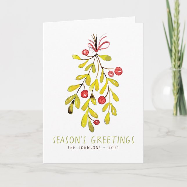 Watercolor Foliage Botanical Holly Berry Christmas Holiday Card (Front)