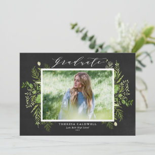 Watercolor Foliage Chalkboard Photo Graduation Announcement