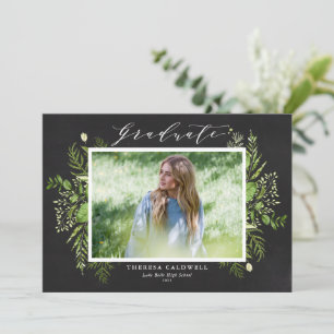 Watercolor Foliage Chalkboard Photo Graduation Announcement